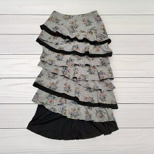 Sharon Tang Gray Floral Ruffe Skirt Size S